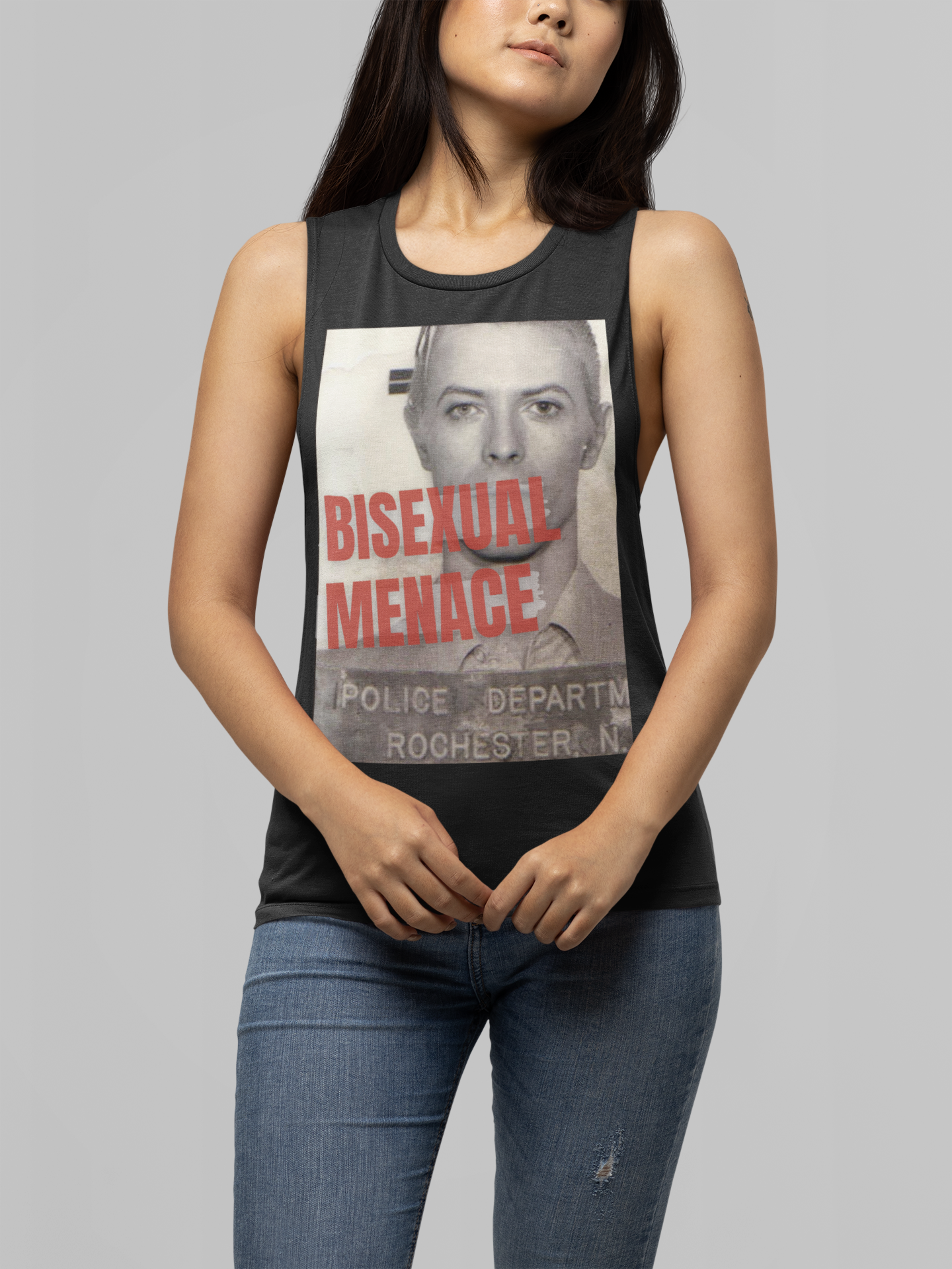 David Bowie "Bisexual Menace" - Fem Flowy Scoop Muscle Tank